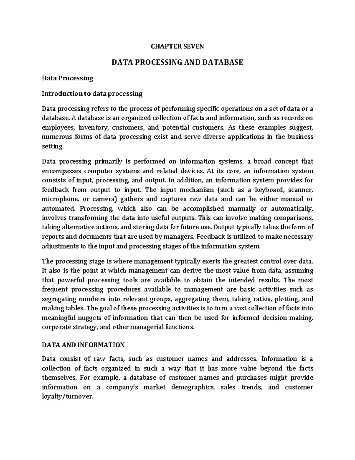 Data Processing and Database: Summary Notes for Course DDB-101 - Studocu