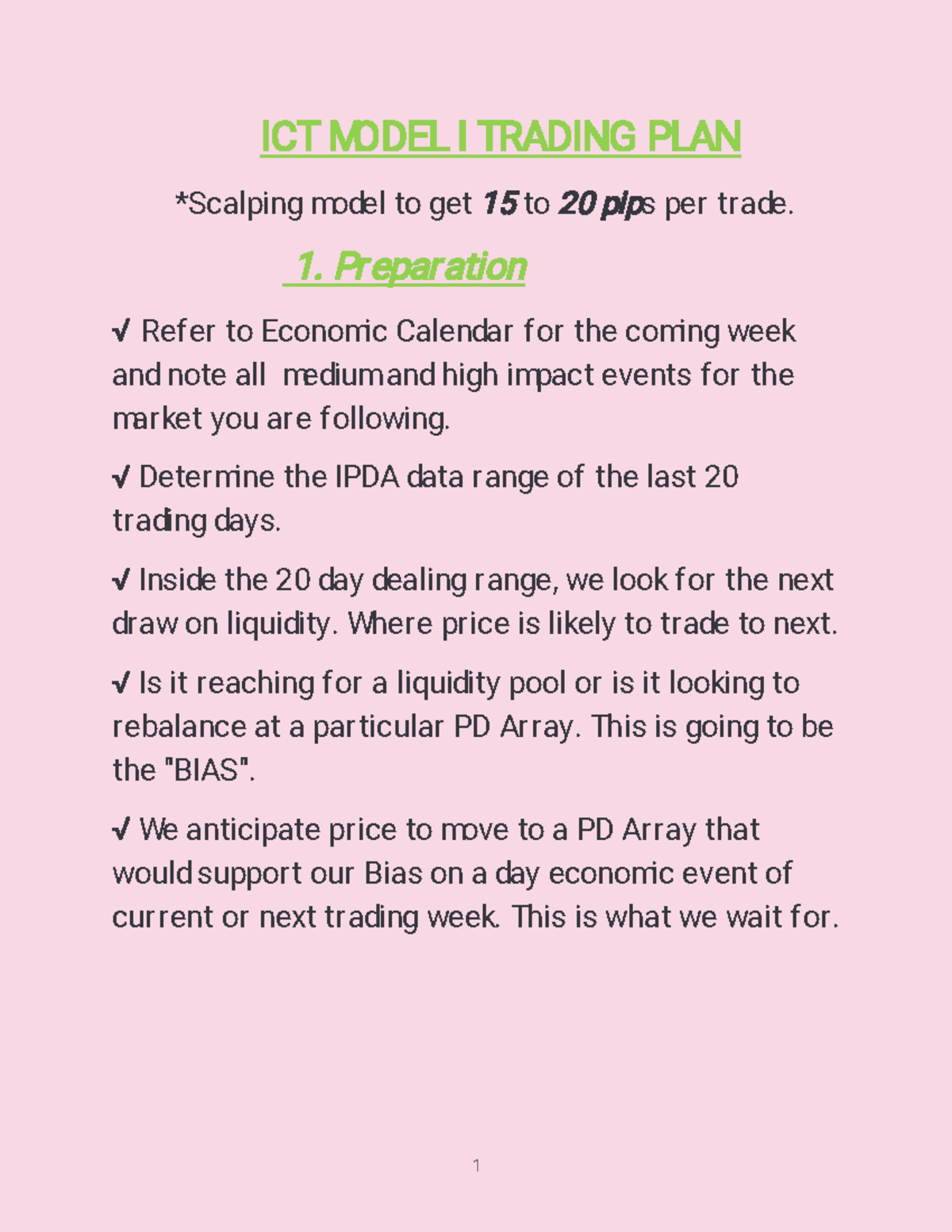 ICT Model I TRA - Lecture notes - ICTMODELITRADINGPLAN ...