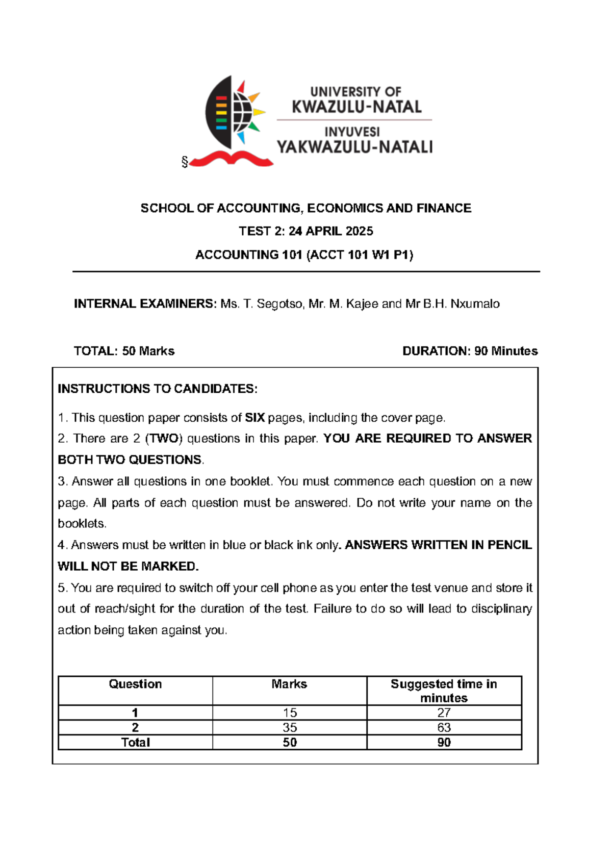ACCT 101 W1 P1 TEST 2 2025: Accounting Principles & VAT Analysis - Studocu