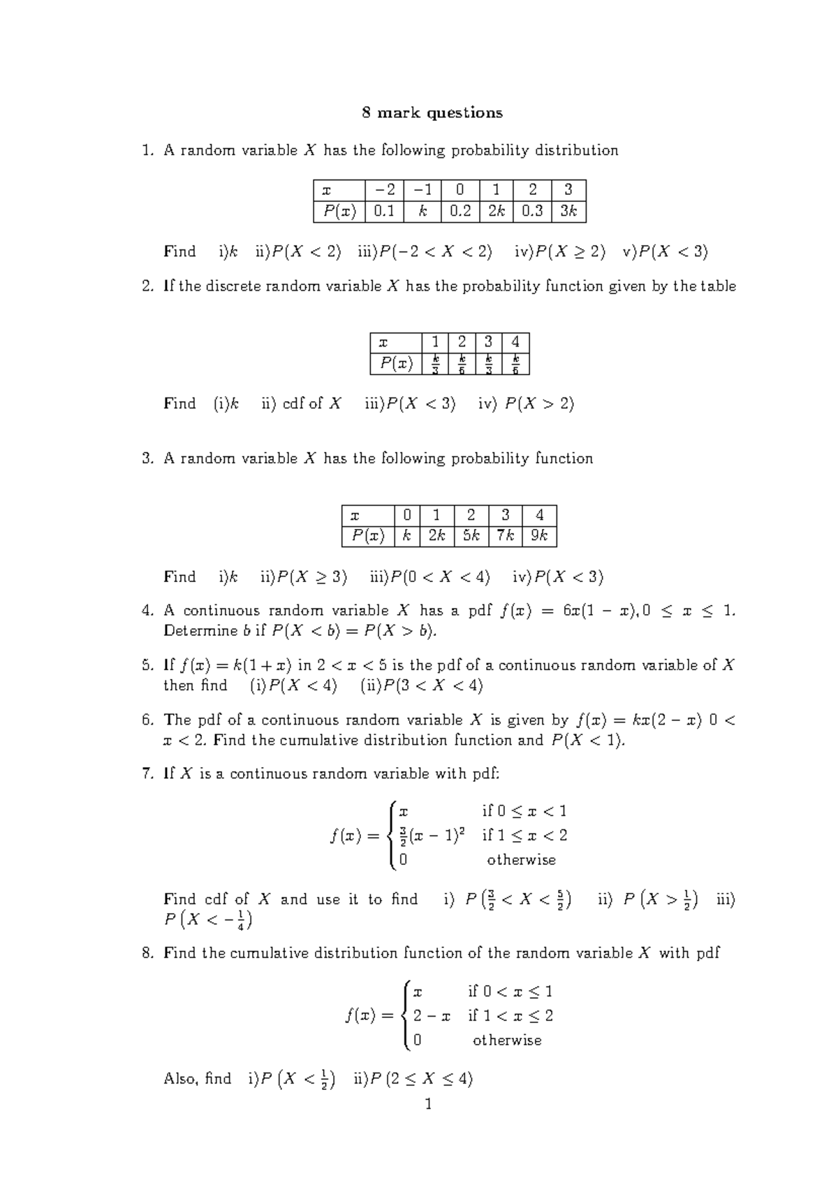 Unit I - Probability Distribution Questions Bank (JNNONO) - Studocu