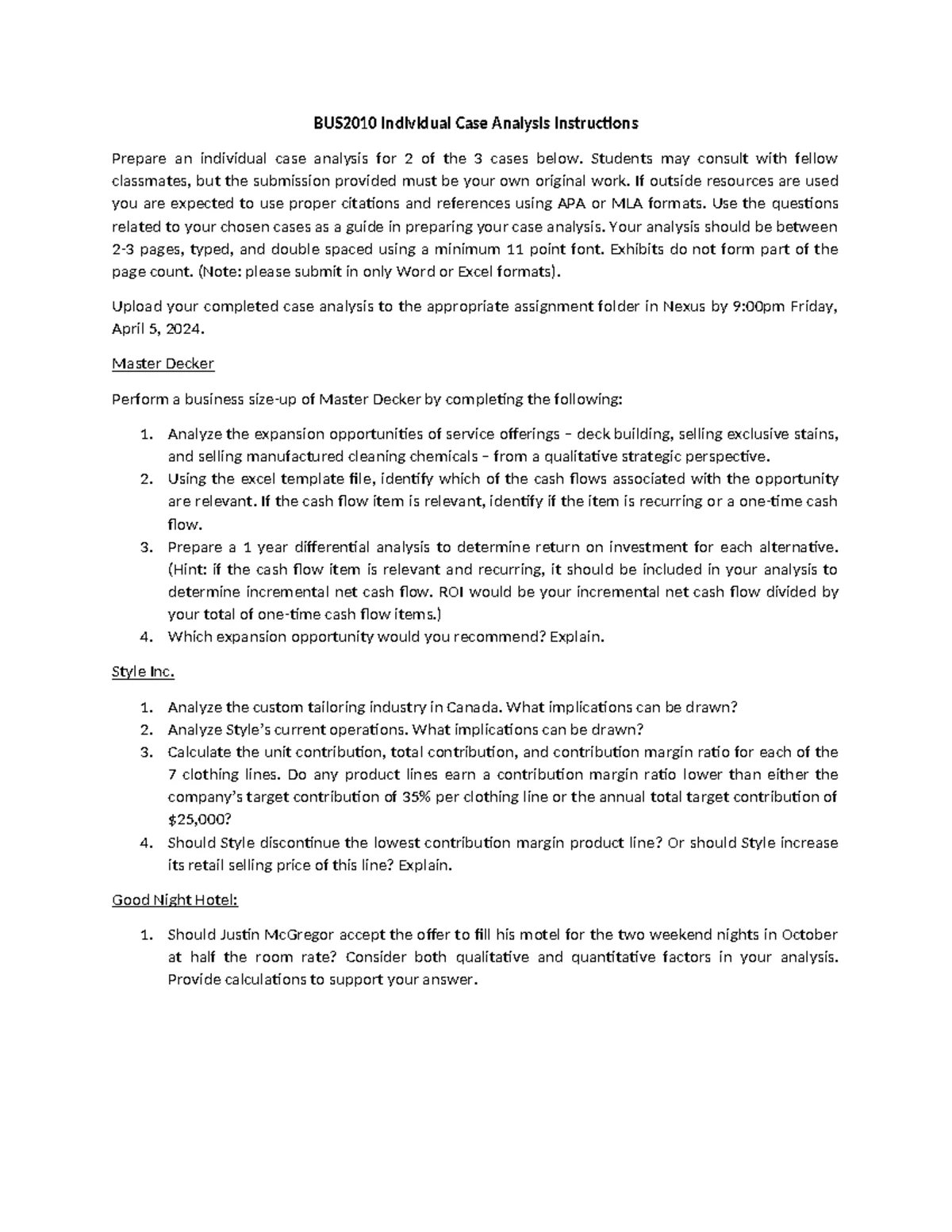 BUS2010 Group Case 1 Analysis - Strong Ties Ltd. Rubric - Studocu