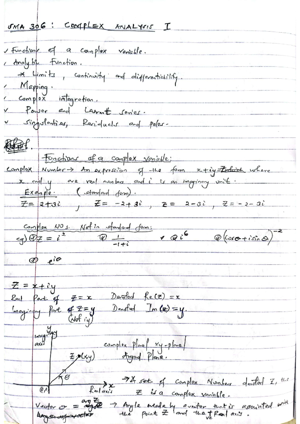 Introduction to Complex Analysis - SMA 306 Study Material - Studocu