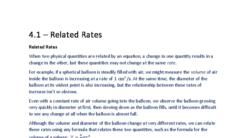 Calculus Notes: Related Rates, Extrema & L'Hospital's Rule (MATH 101 ...