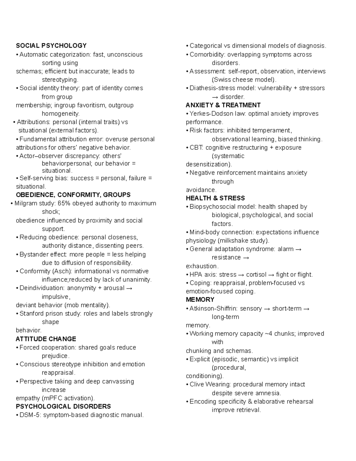 SOCIAL PSYCHOLOGY PSY 101 Study Guide: Key Concepts & Theories - Studocu