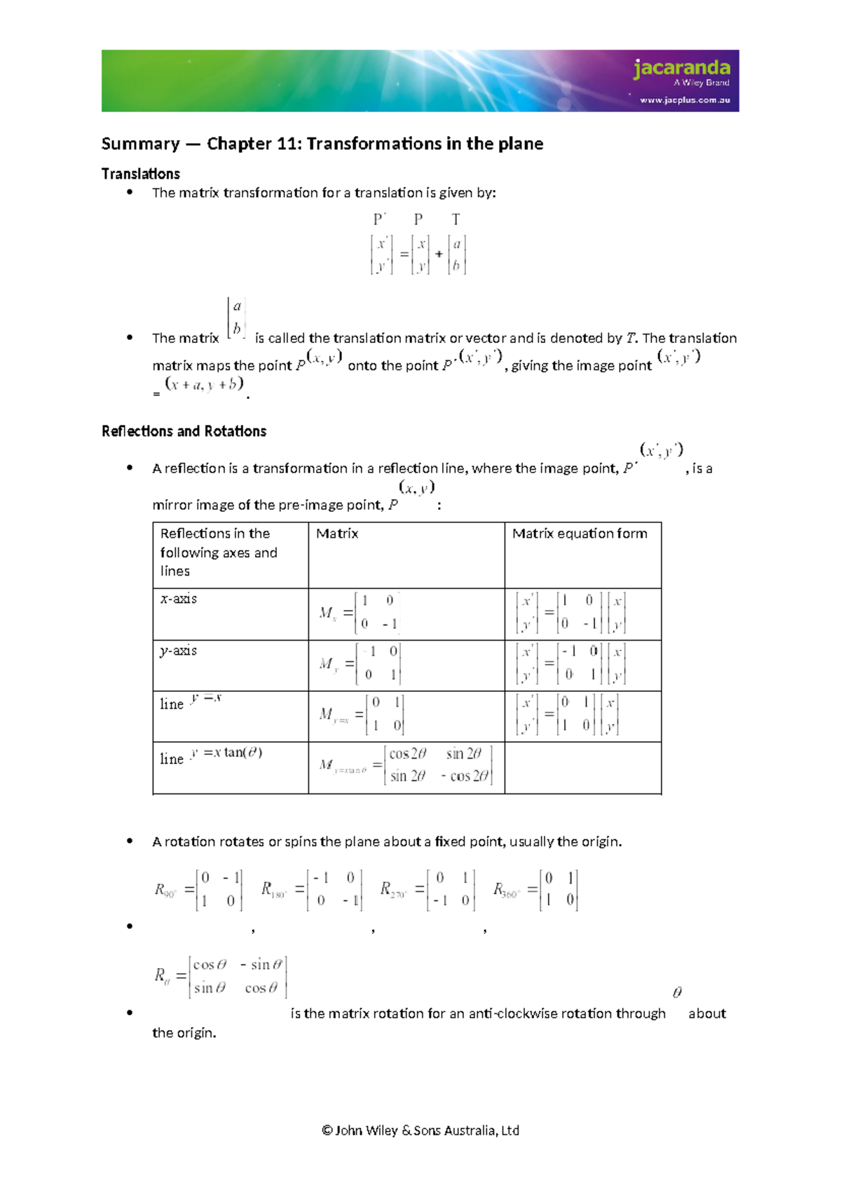 Chapter 11: Matrix Transformations - Translations, Reflections, and ...