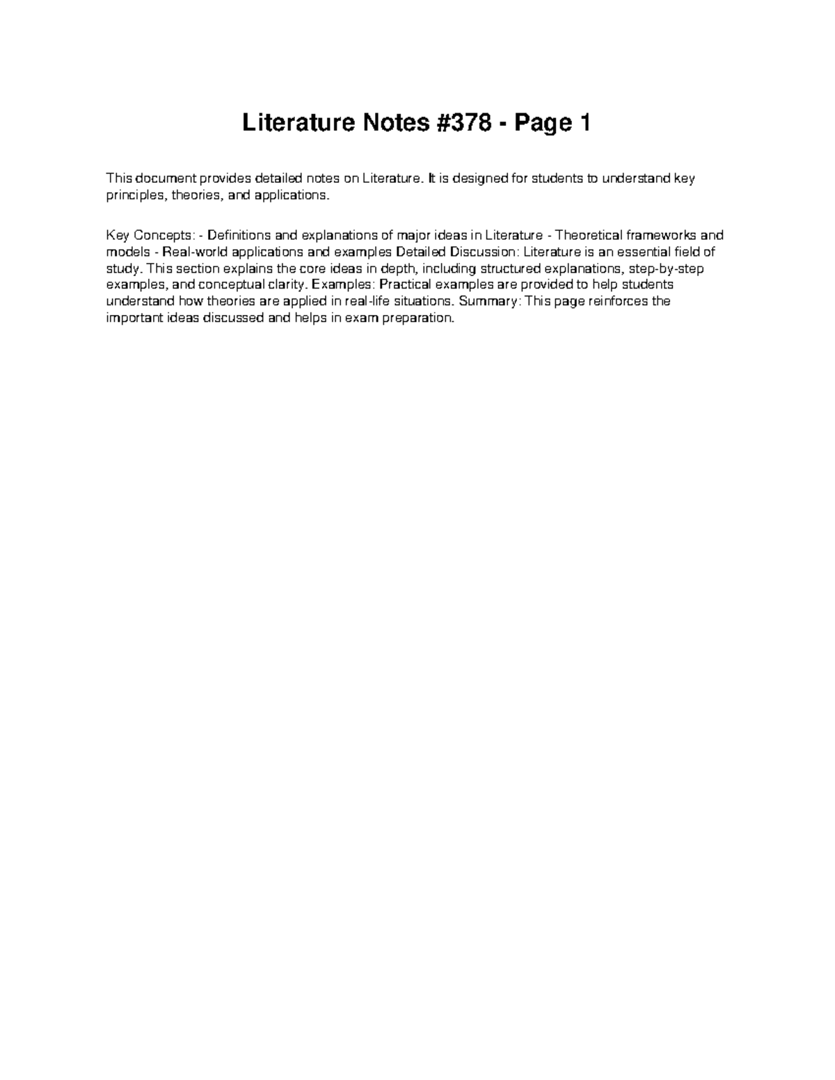 Class Notes 378: Key Concepts and Theories in Literature - Studocu
