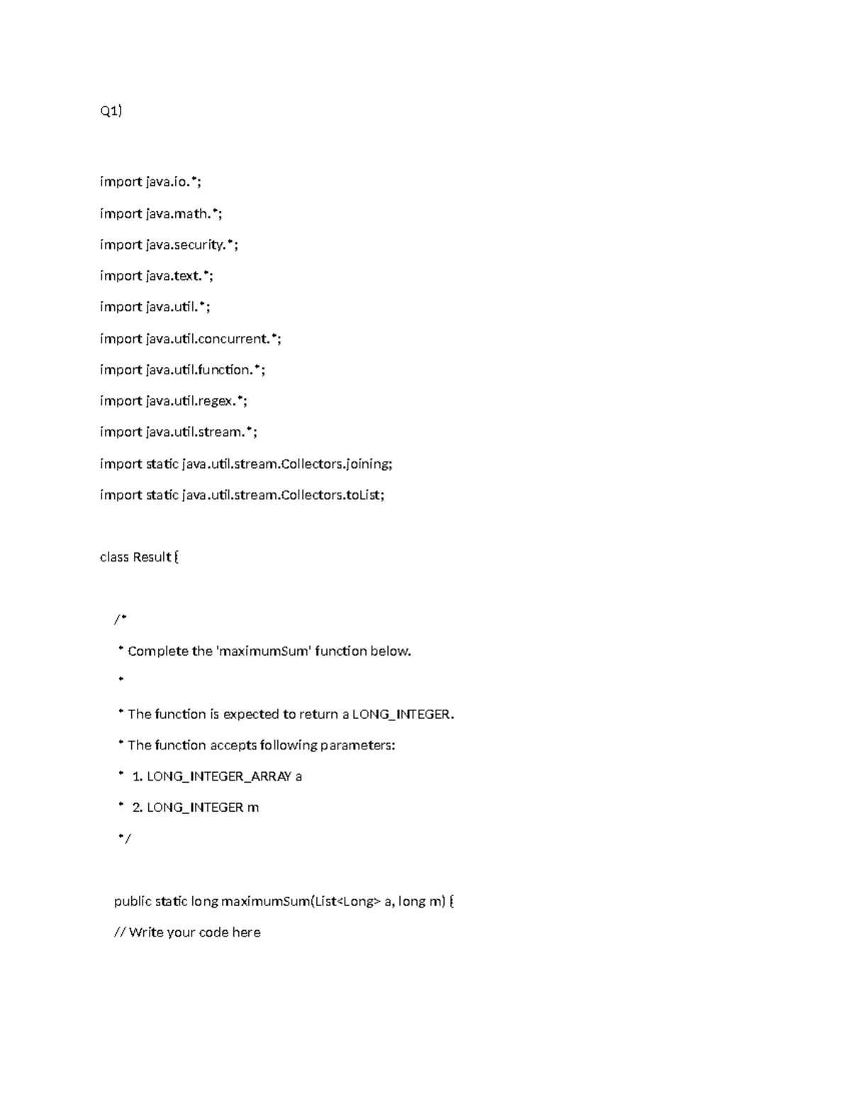 Hackerrank Problem Solution: Maximum Sum Function Implementation - Studocu