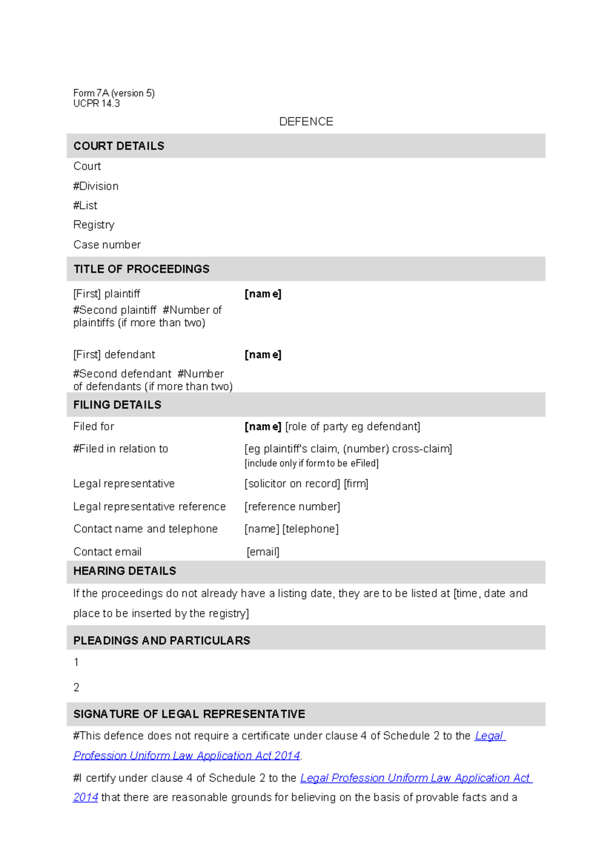 Ucpr form 7a v51 - Statement of claim template - Form 7A (version 5 ...