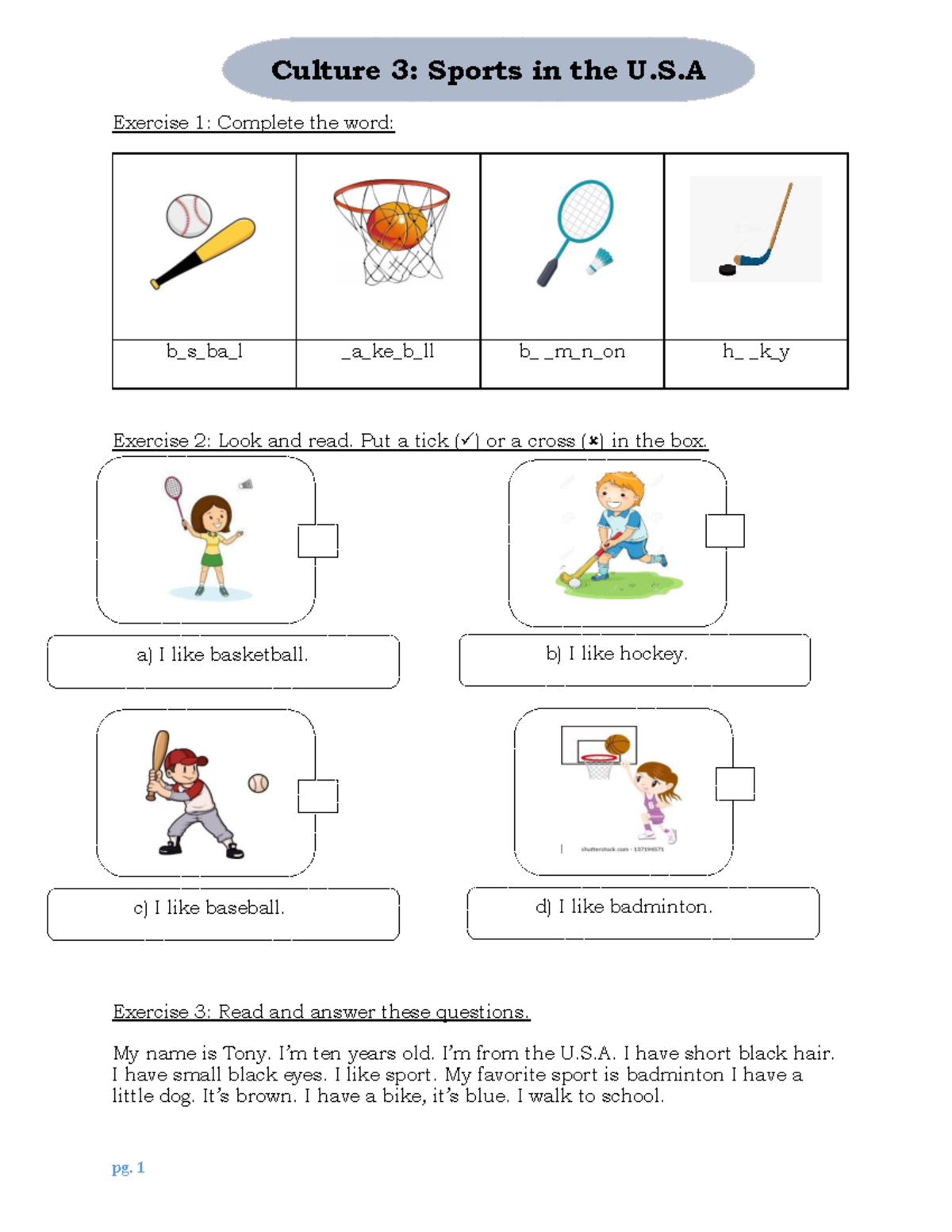 Culture 3: Sports in the U.S.A - Exercise & Activities Guide - Studocu