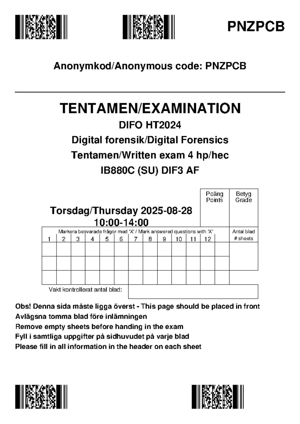 DIFO HT2024 Digital Forensics Exam PNZPCB - Summer 2025 - Studocu