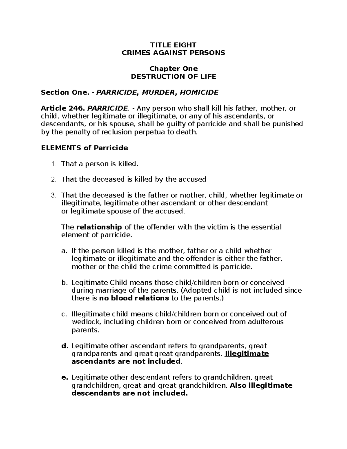 Revised Penal Code - Crimes Against Persons: Module 5 Overview - Studocu
