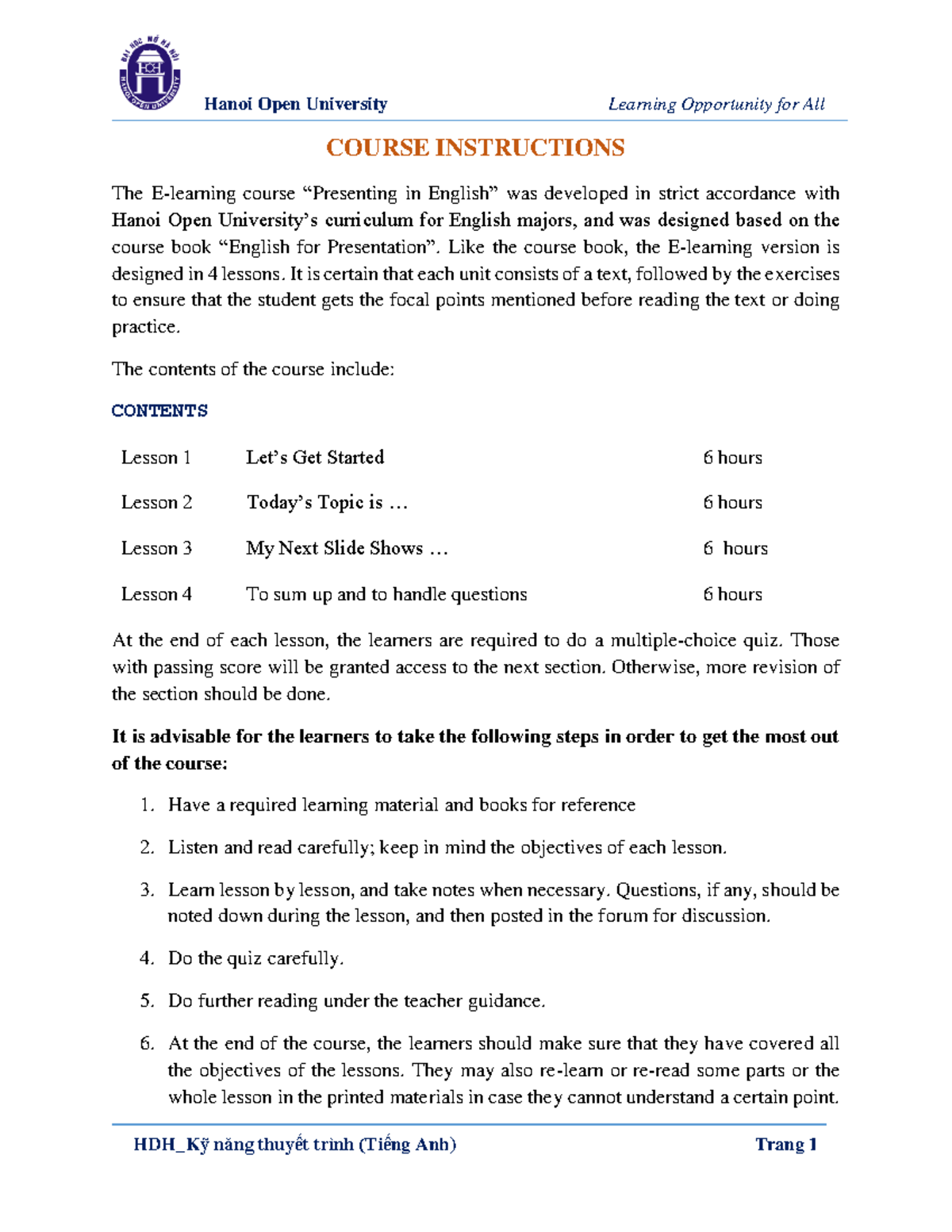 Course Instructions for Presenting in English - EN54 - Studocu