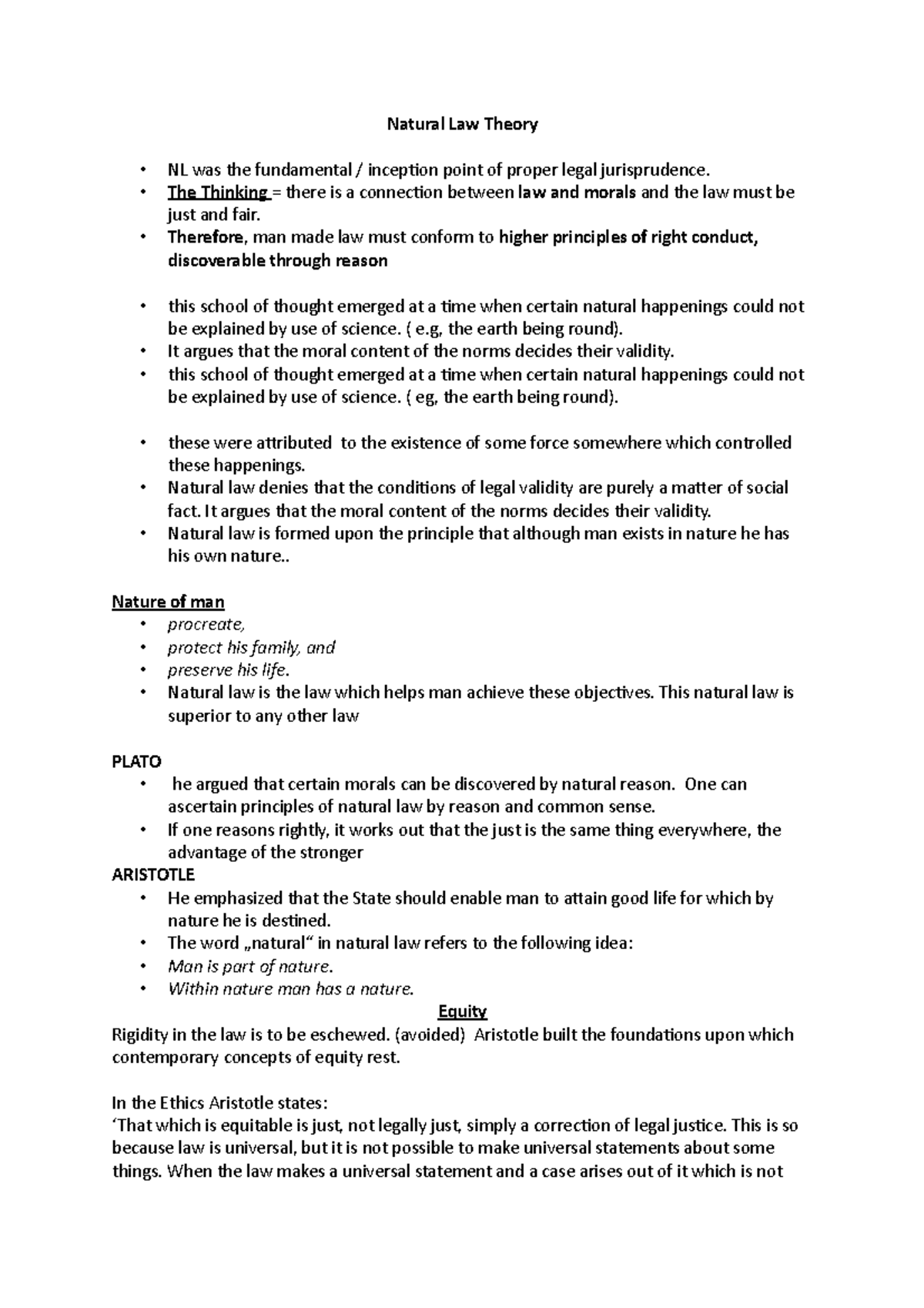 Natural Law Theory - Natural Law Theory NL was the fundamental ...