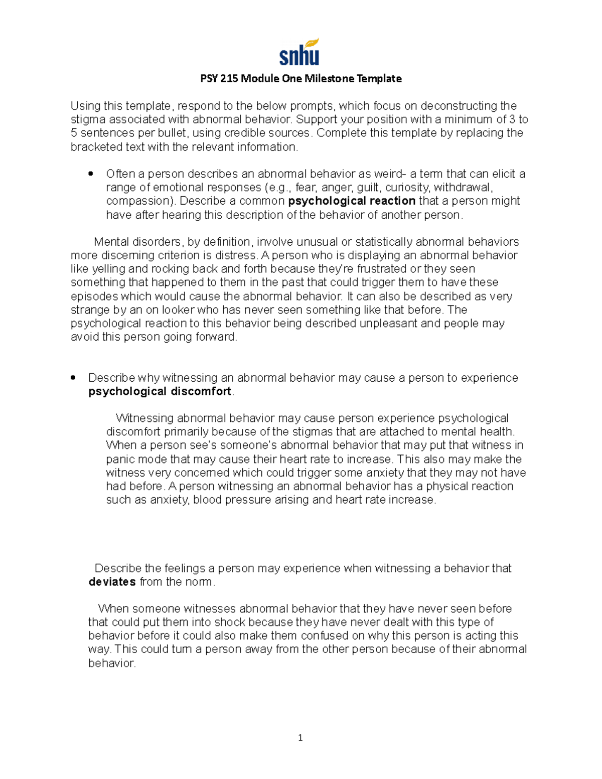 PSY 215 Module 1 Assignment: Understanding Stigma in Abnormal Behavior ...