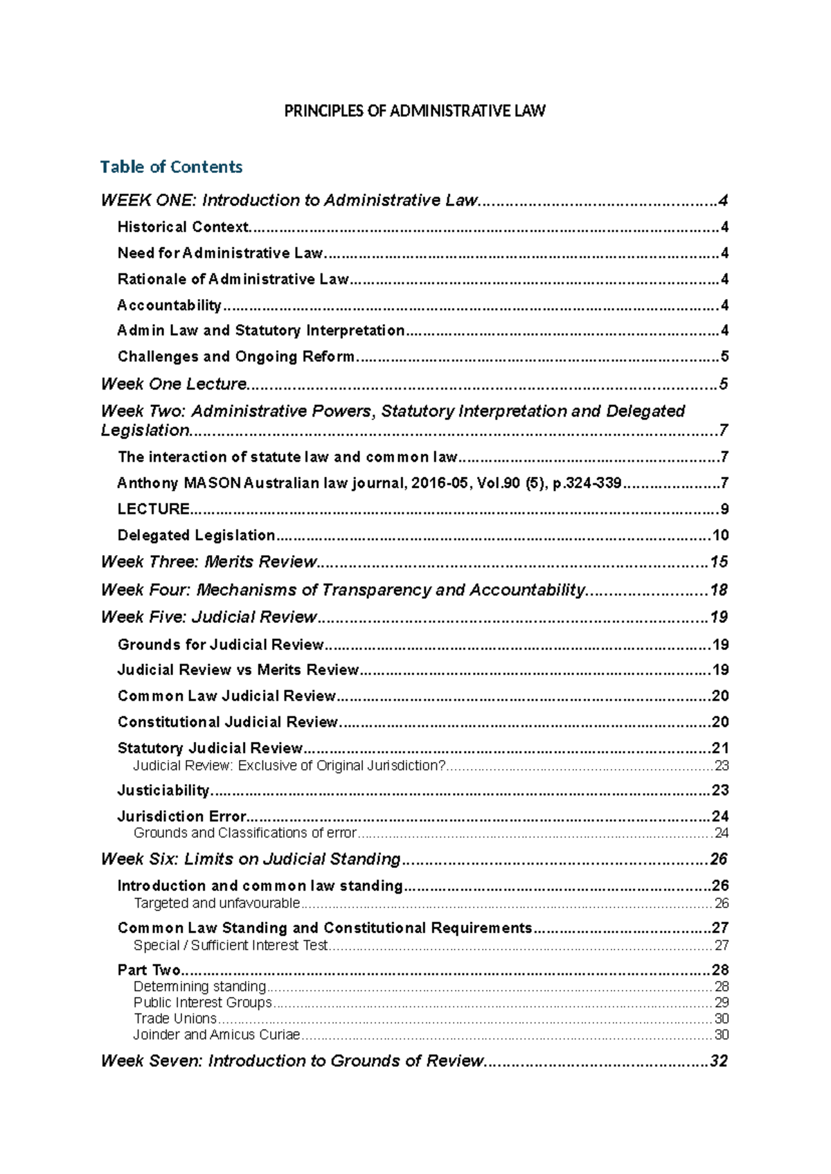 Admin Law Notes: Principles and Judicial Review Overview - Studocu