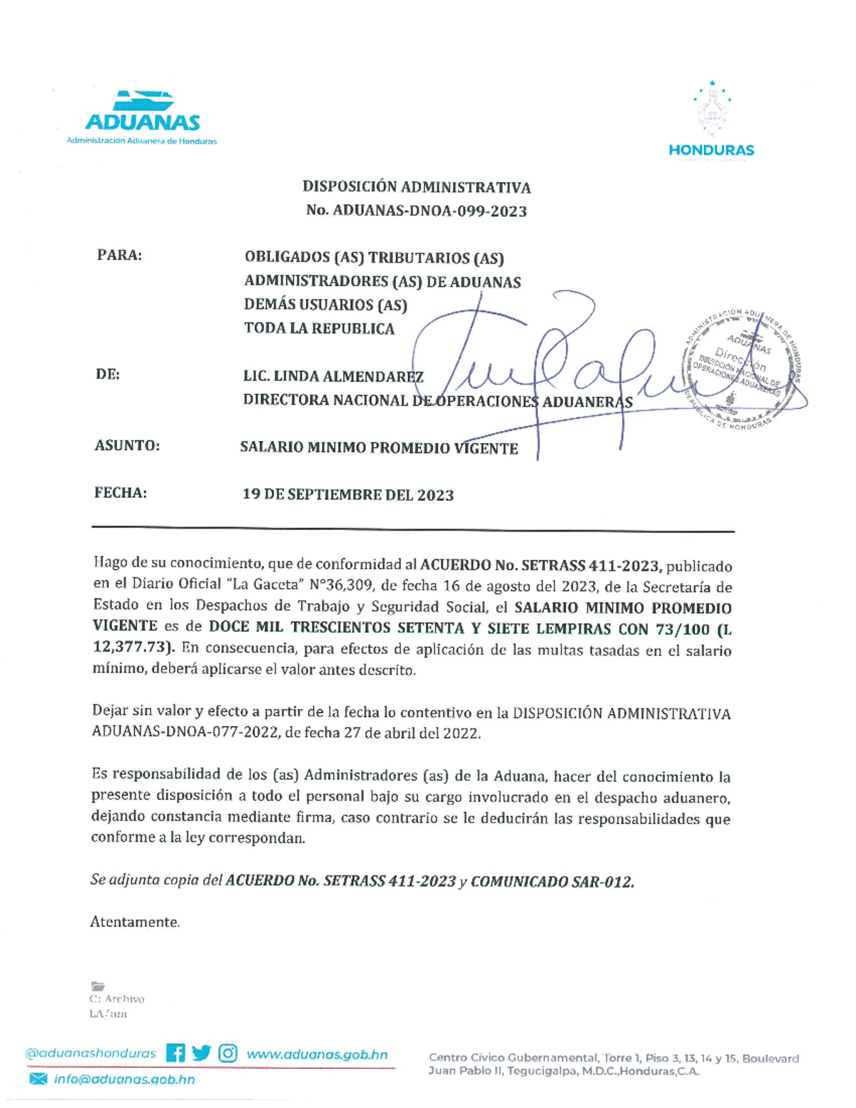 Disposición Administrativa sobre Salario Mínimo DNOA 099 2023 - Studocu