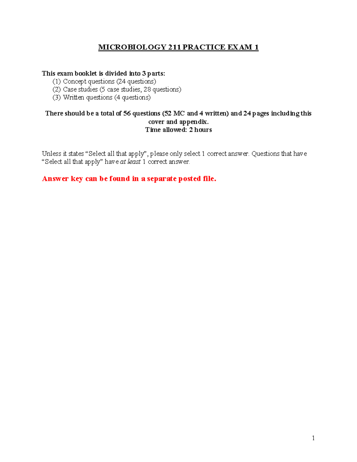 MICB211 Practice Exam 1: Concept & Case Study Questions - Studocu