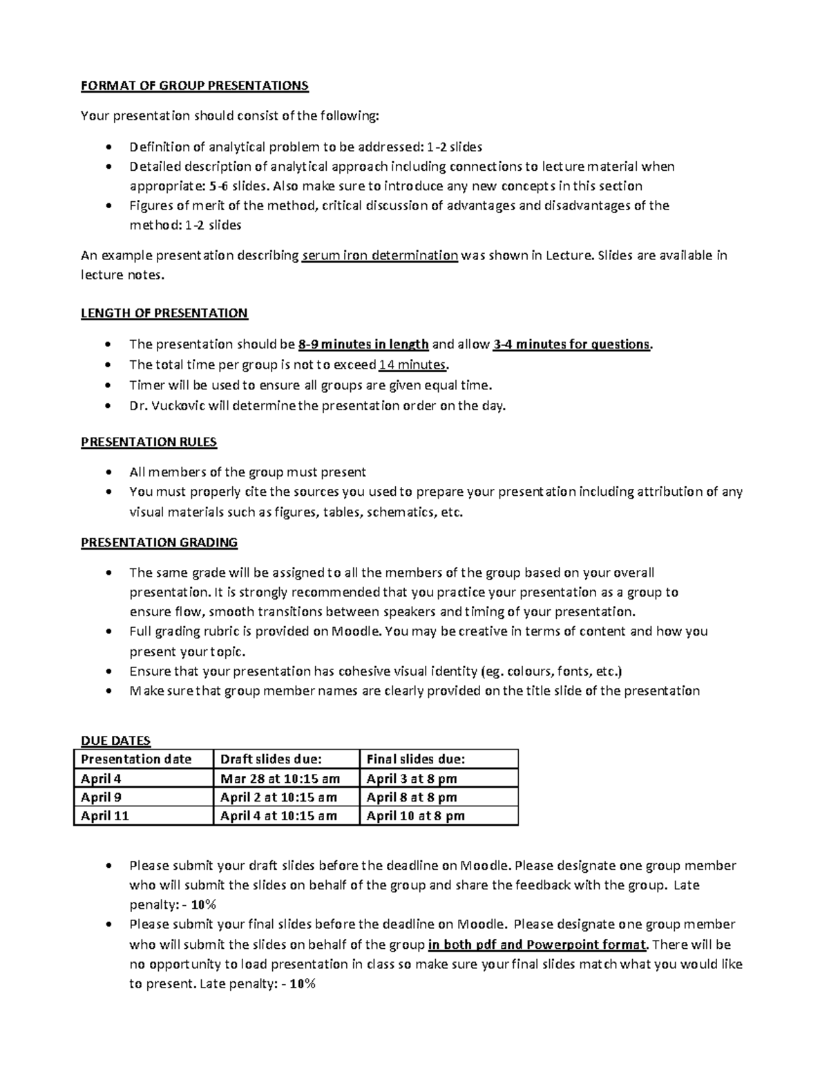 CHEM218 group presentations instructions 2025 - FORMAT OF GROUP ...