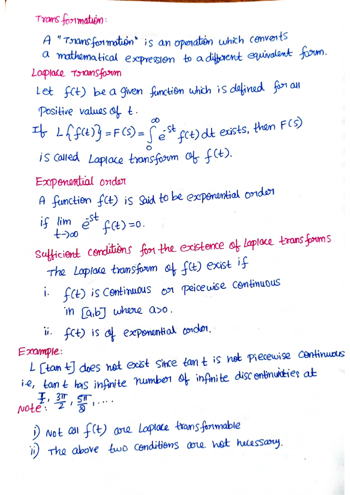 Laplace transform formula - Transformation A is an operation which ...