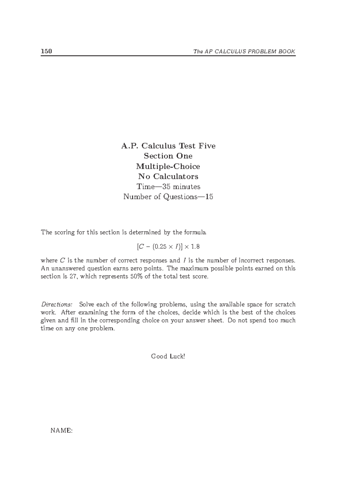 A.P. Calculus Test 5: Applications of Integrals Practice Test - Studocu