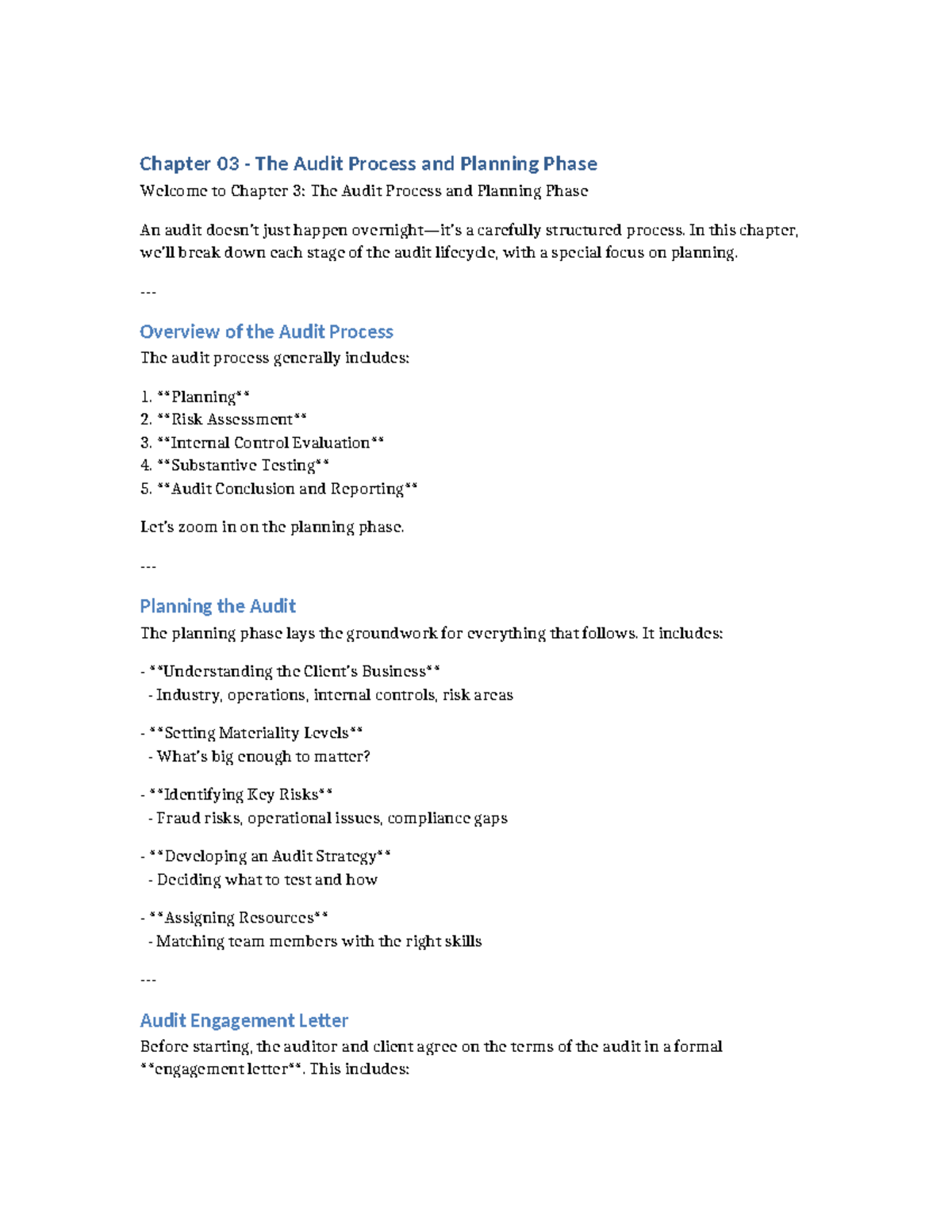 Chapter 03: The Audit Process & Planning Phase Overview - Studocu