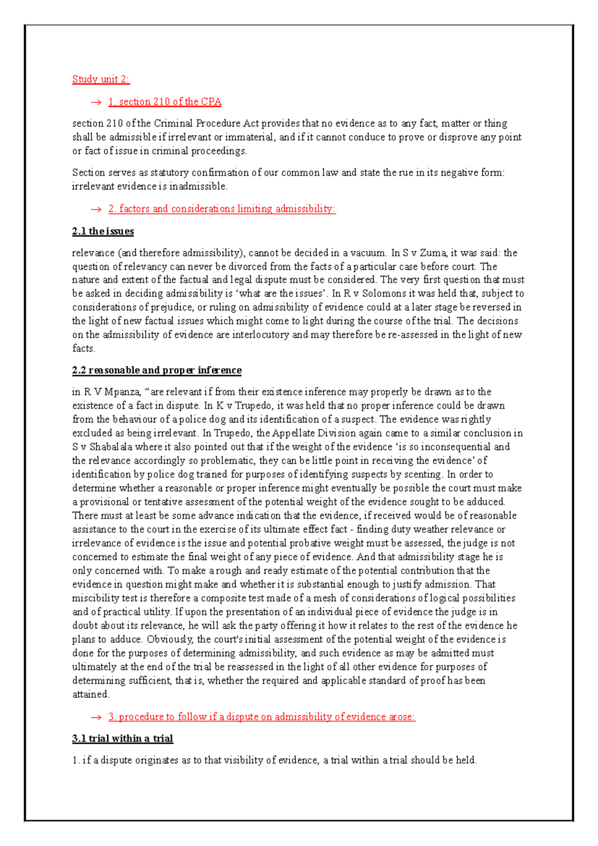 Law of Evidence: Key Concepts and Admissibility Factors - Studocu