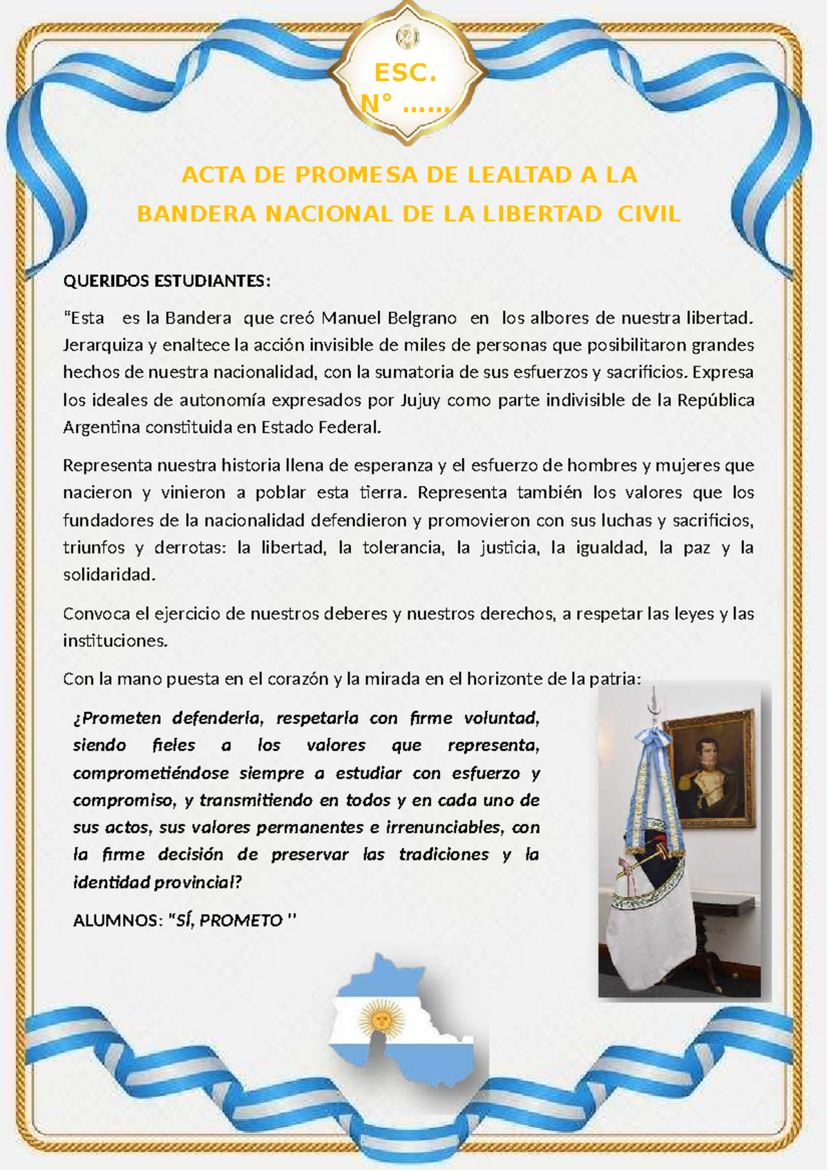 ESC. ACTA DE PROMESA DE LEALTAD A LA BANDERA NACIONAL 2024 - Studocu