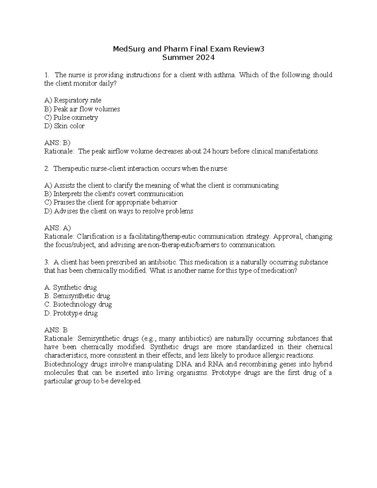 MedSurg & Pharm Final Exam Review - Exam 3 Fall 2024 - Studocu