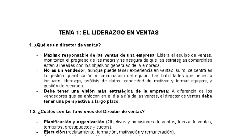 TEMA 1: DIRECCIÓN DE VENTAS Y SU IMPORTANCIA EN LA EMPRESA - Studocu