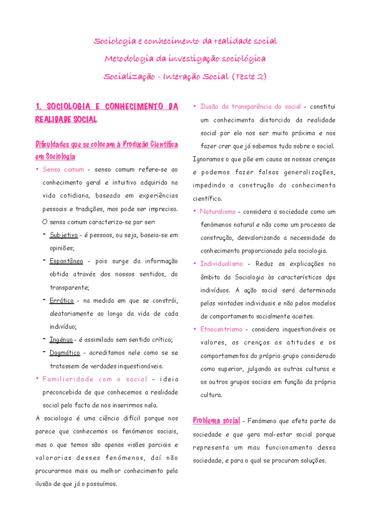 Resumos tema1 segunda parte - Sociologia e conhecimento da realidade ...