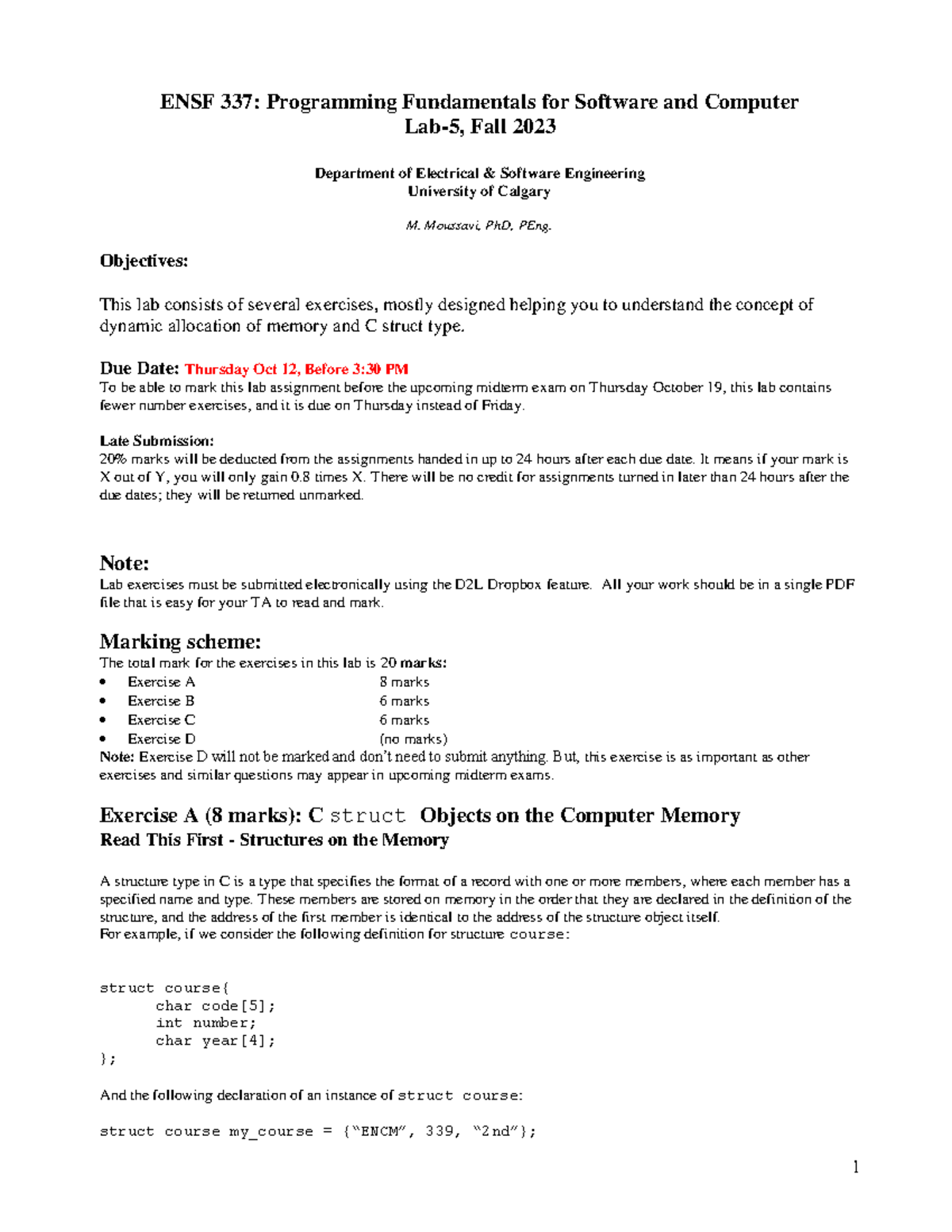 ENSF 337 Lab 5: Dynamic Memory Allocation and C Structs - Fall 2023 ...