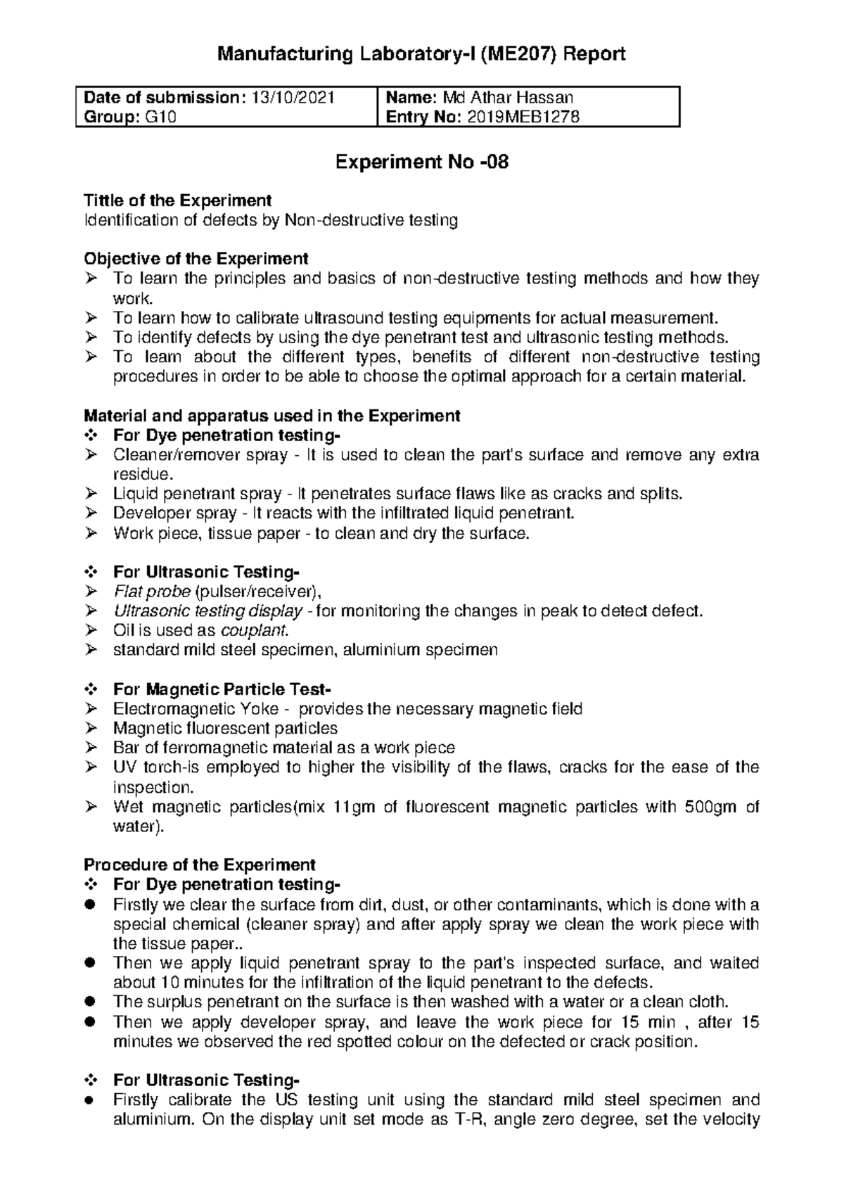 Non Destructive testing in Manufacturing LAB - Manufacturing Laboratory ...