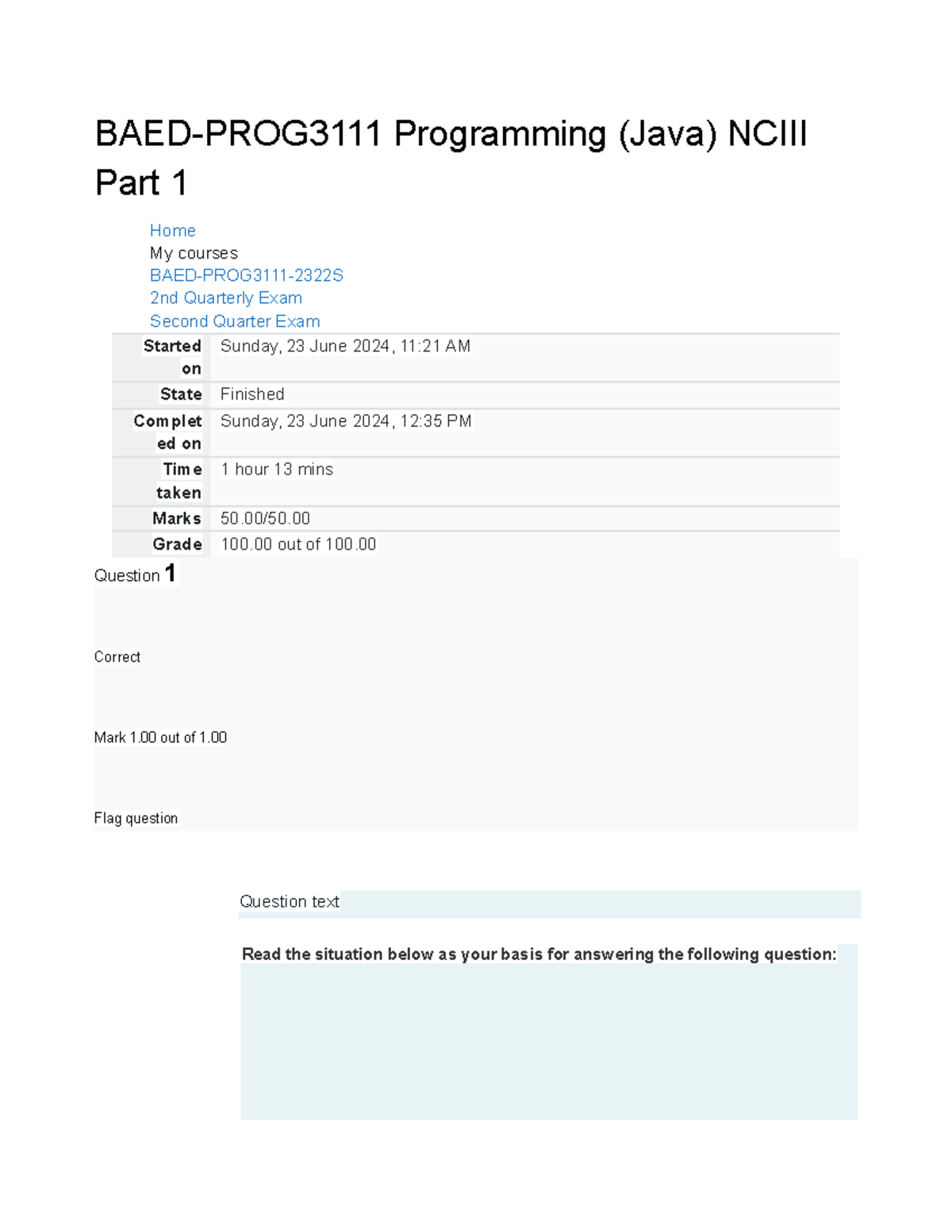 Untitled document - java exam - BAED-PROG3111 Programming (Java) NCIII ...