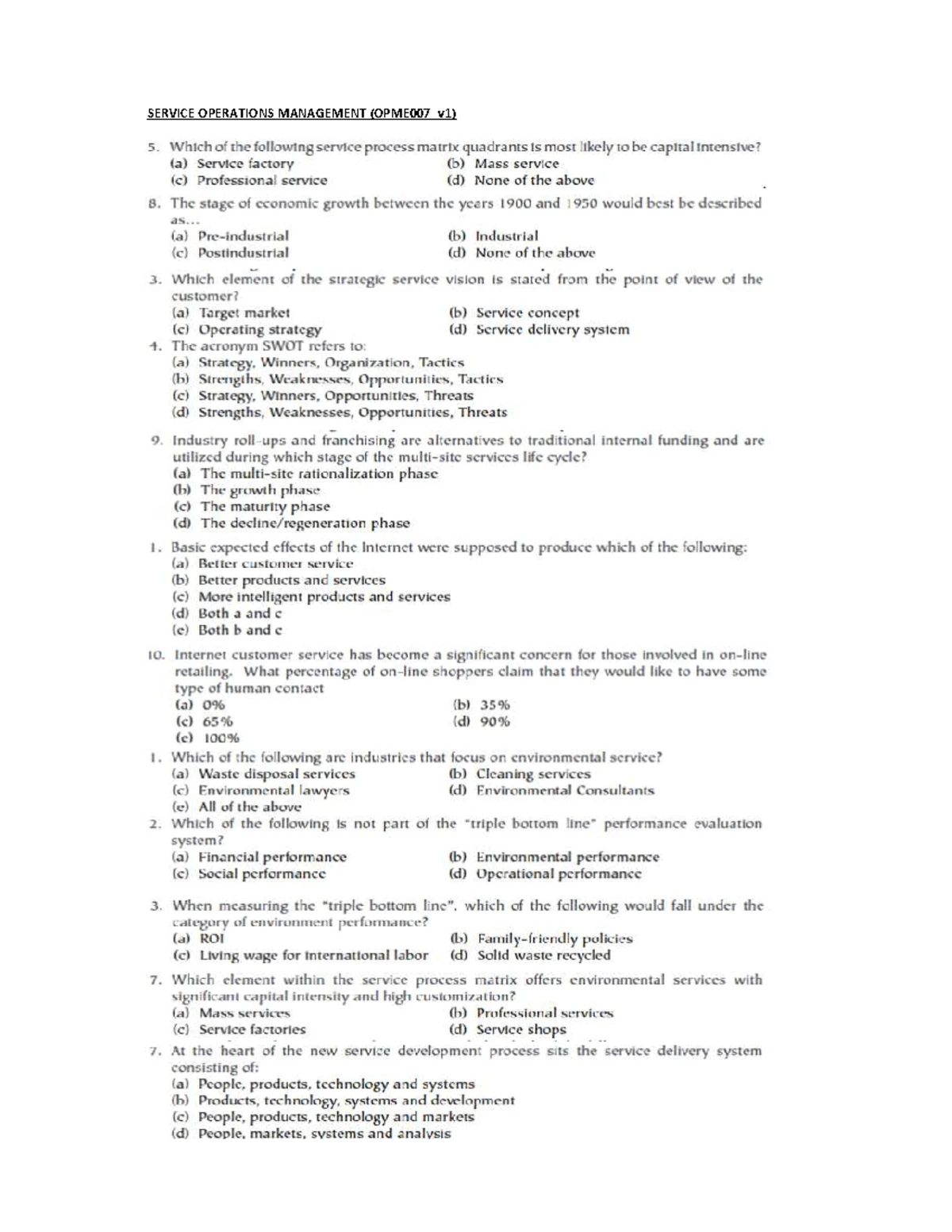 OPME005 Final Exam Review: Key Concepts in Operations Management - Studocu