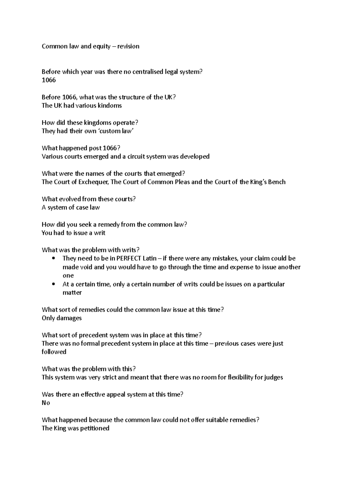Common Law and Equity (LAW101) – Revision Notes for Exams - Studocu