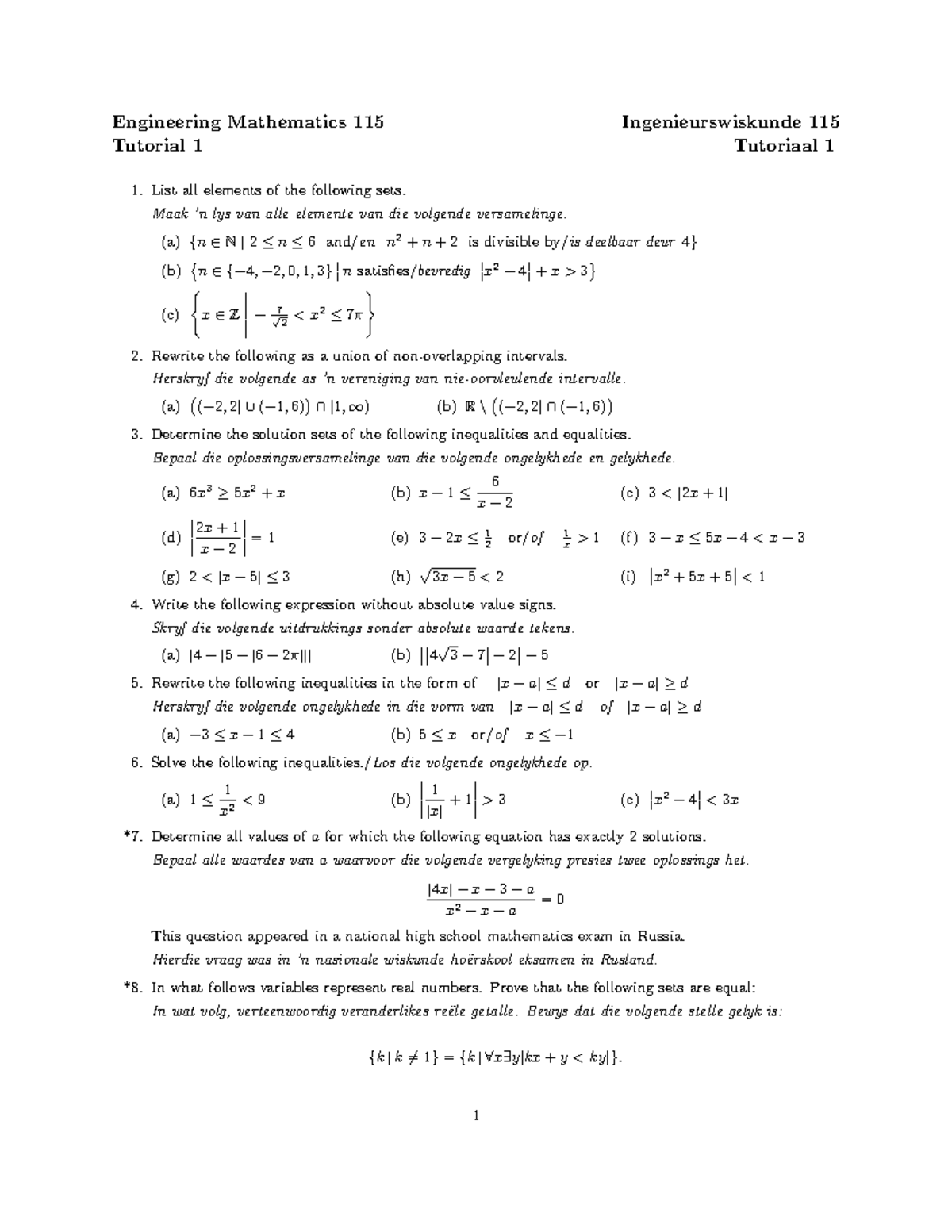 Engineering Mathematics 115 - Tutorial 1 Notes - Studocu