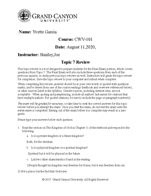CWV 101 RS T3Review Online - Topic 3 Review This topic review is a tool ...