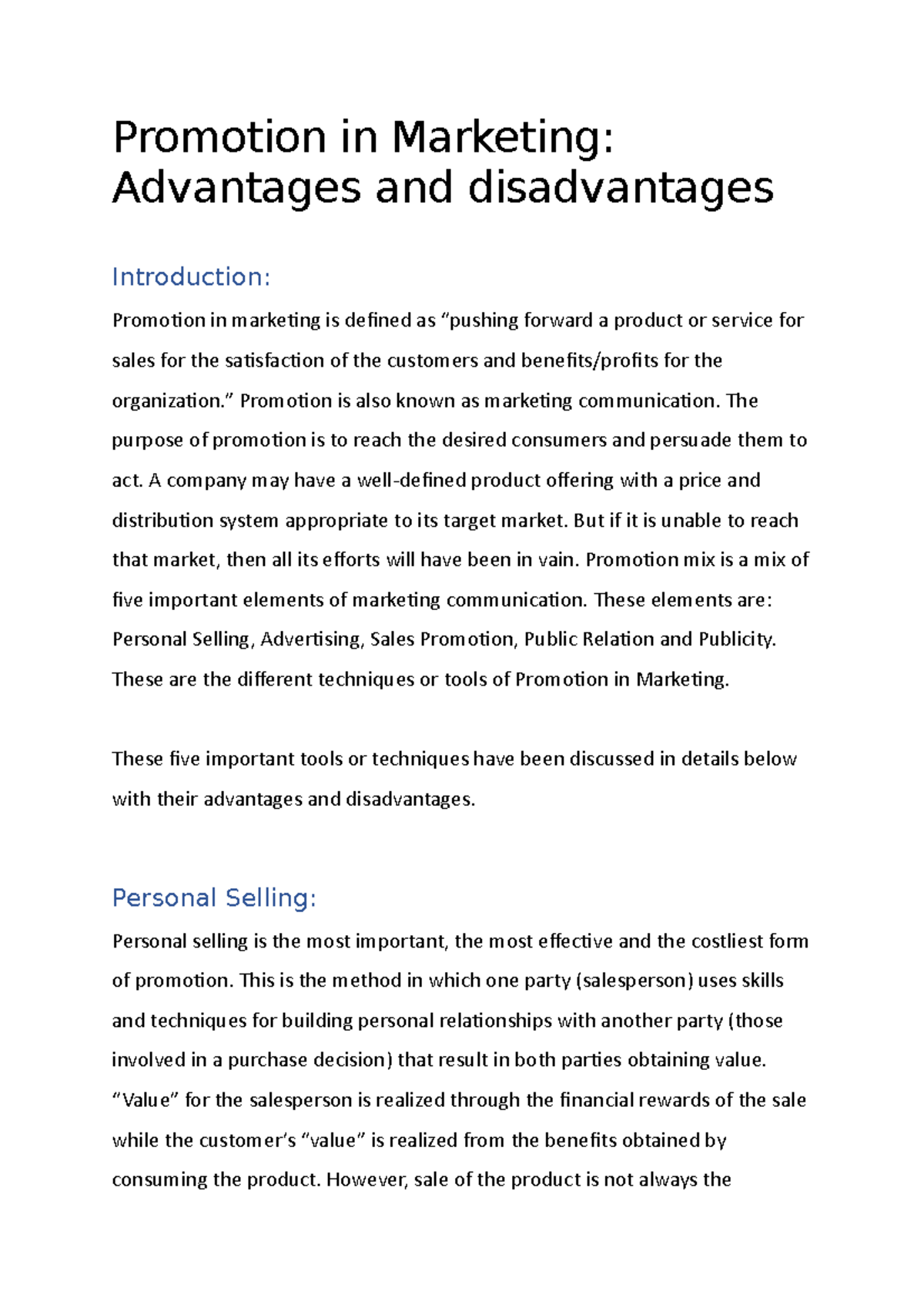 Promotion in Marketing: Key Advantages & Disadvantages Analysis - Studocu