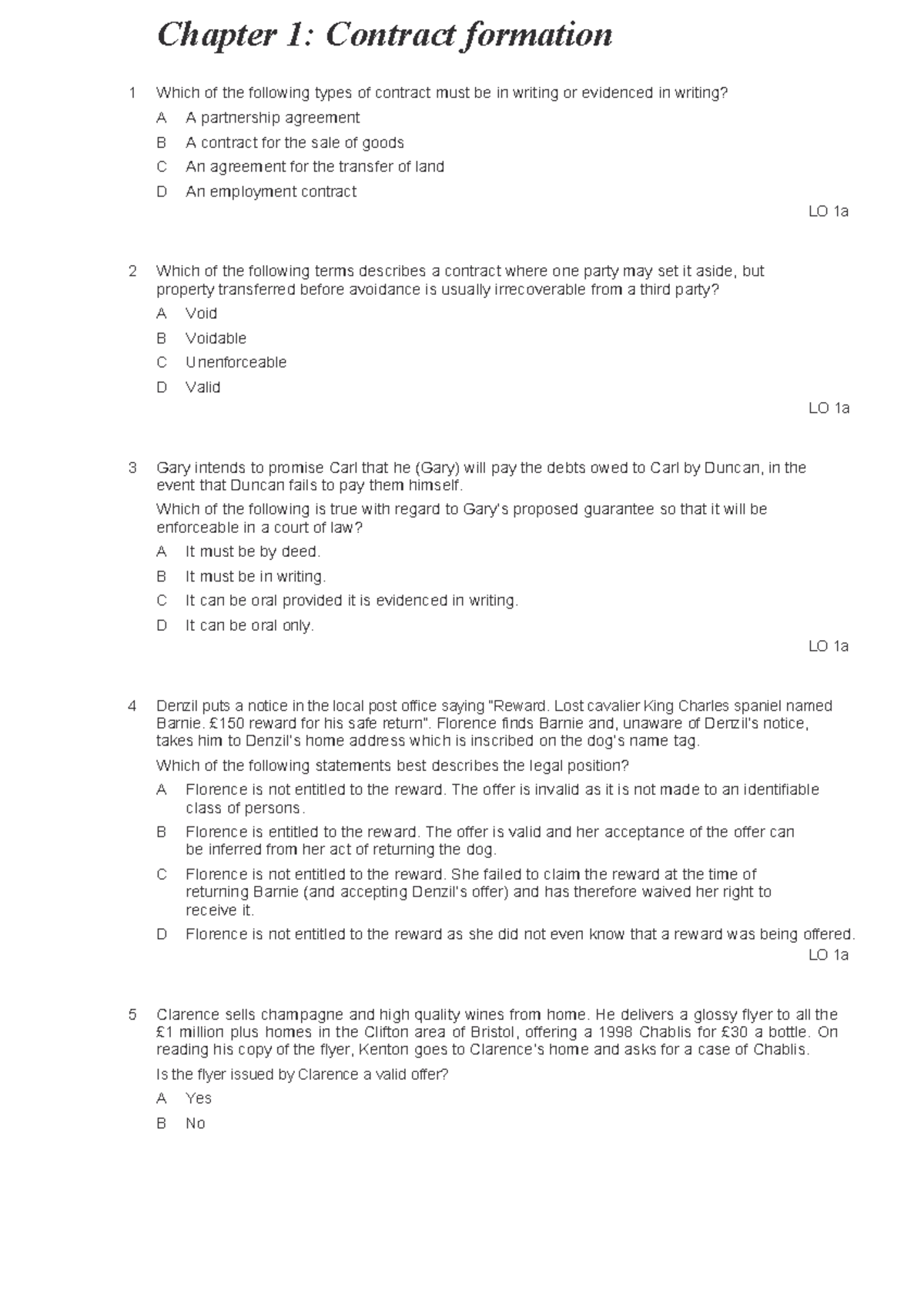 Contract Formation and Termination - Chapter 1 & 2 Study Notes (LO 1a ...