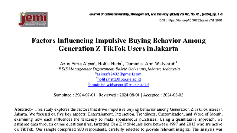 Factors Influencing Impulsive Buying Behavior Among Gen Z TikTok Users ...