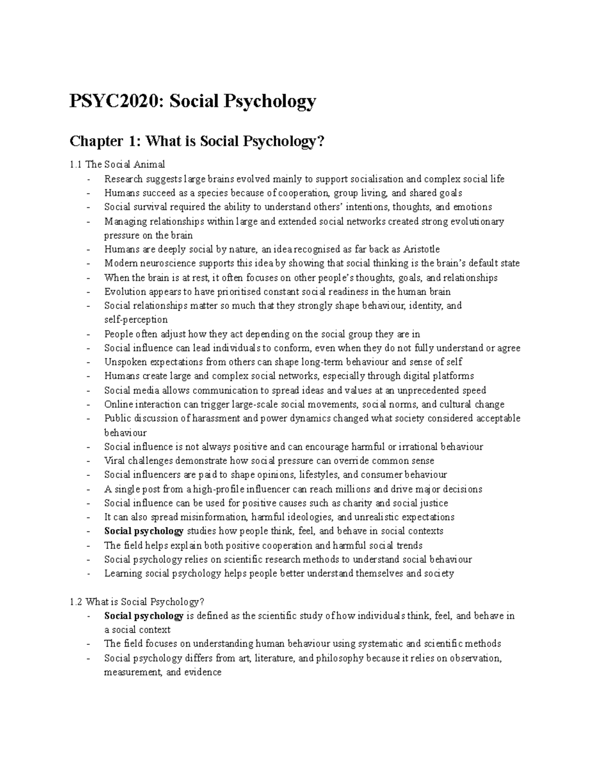 PSYC2020: Social Psychology Chapter 1 - Understanding Social Influence ...