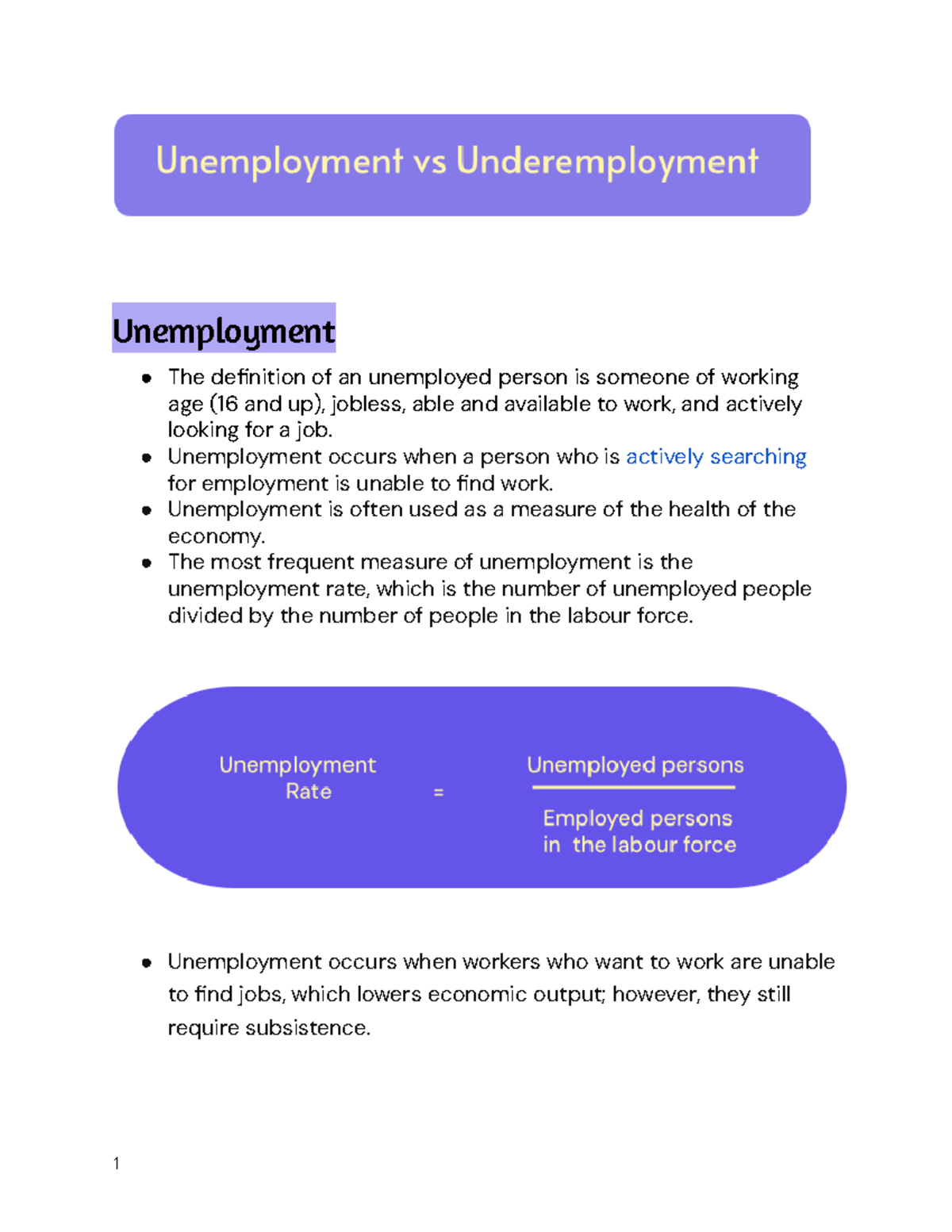 Unemployment and Underemployment: Definitions and Types Explored - Studocu