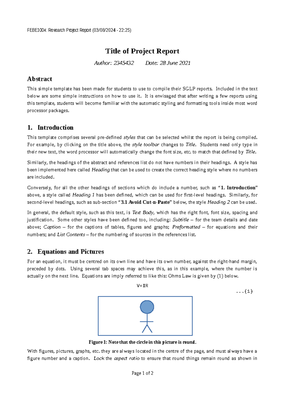 FEBE1004: SGLP Report Template for Research Projects - Studocu