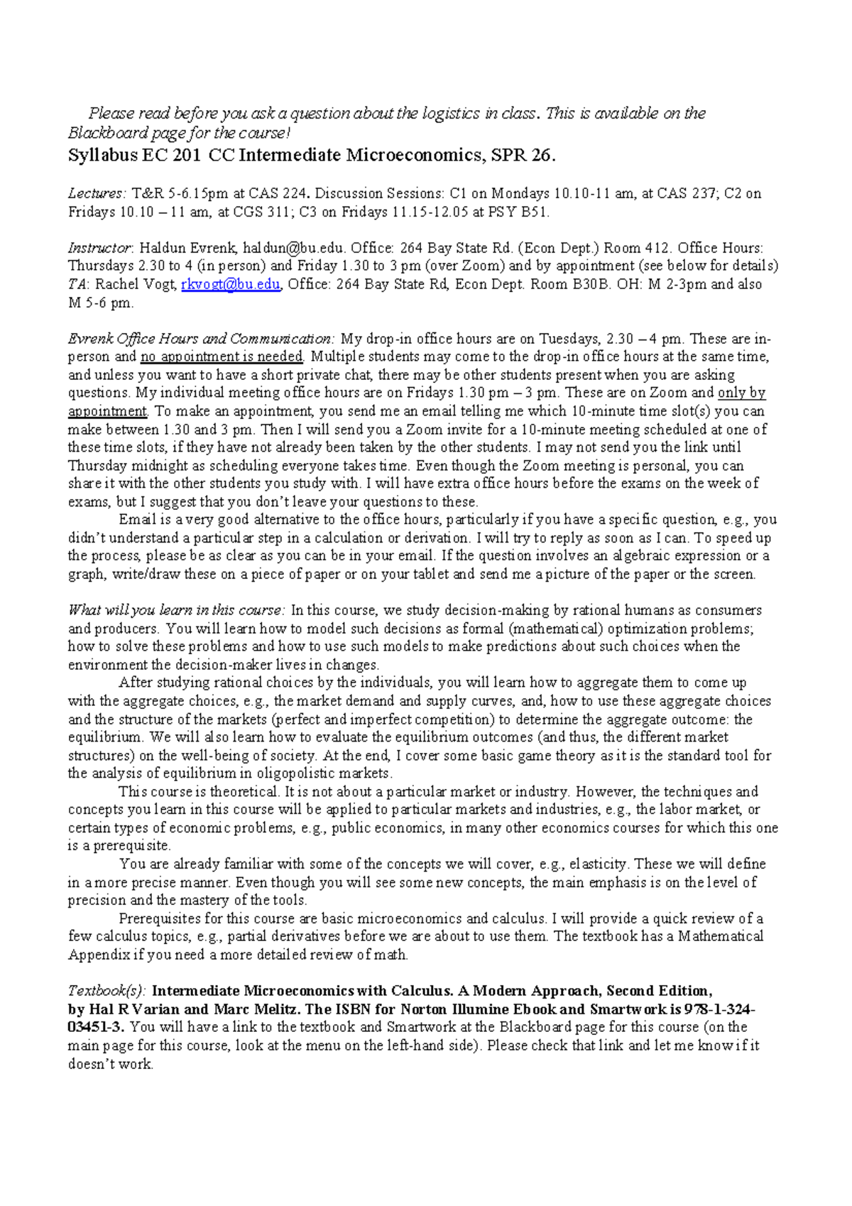 Syllabus for EC 201: Intermediate Microeconomics SPR 26 - Studocu