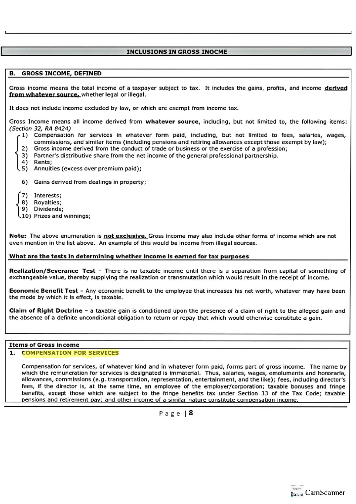 Inclusions and Exclusions - INCLUSIONS IN GROSS INOCME B. GROSS INCOME ...