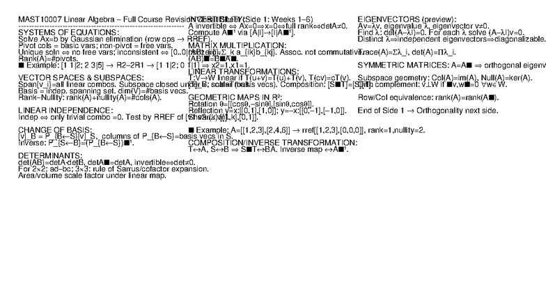 MAST10007 Linear Algebra Full Course Revision Cheat Sheet - Studocu