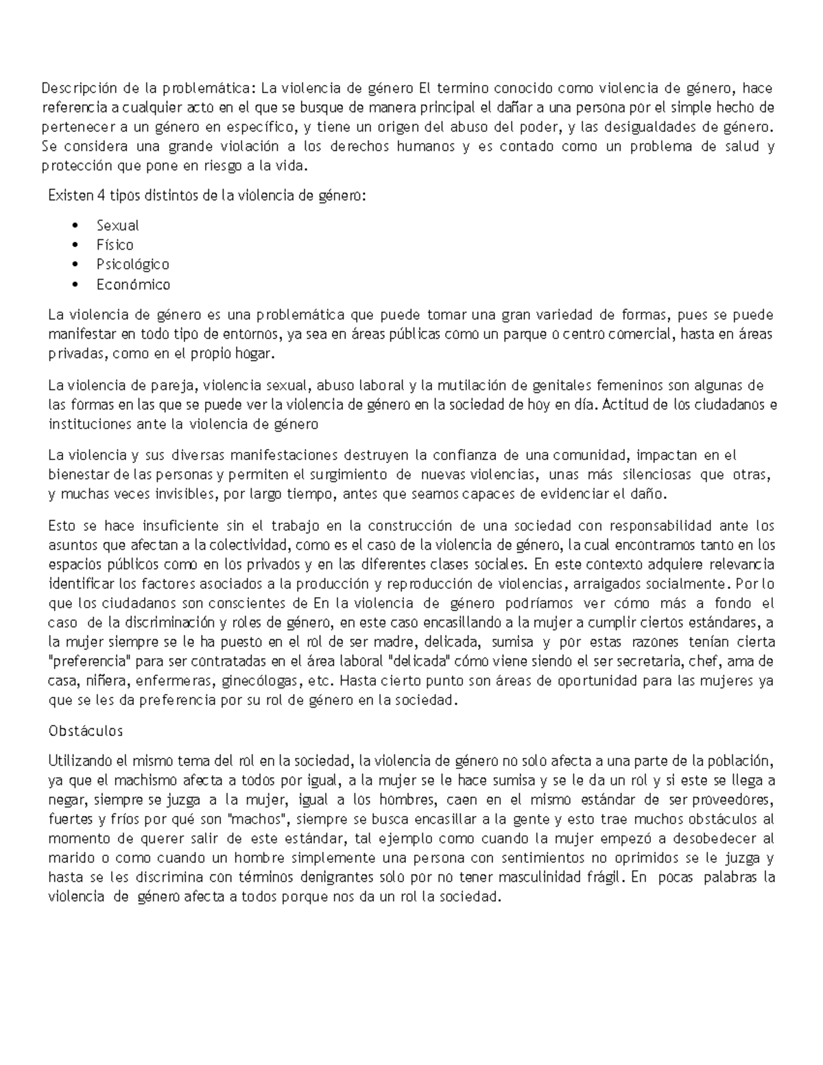 EV3 - Análisis de la Violencia de Género y sus Efectos Sociales - Studocu