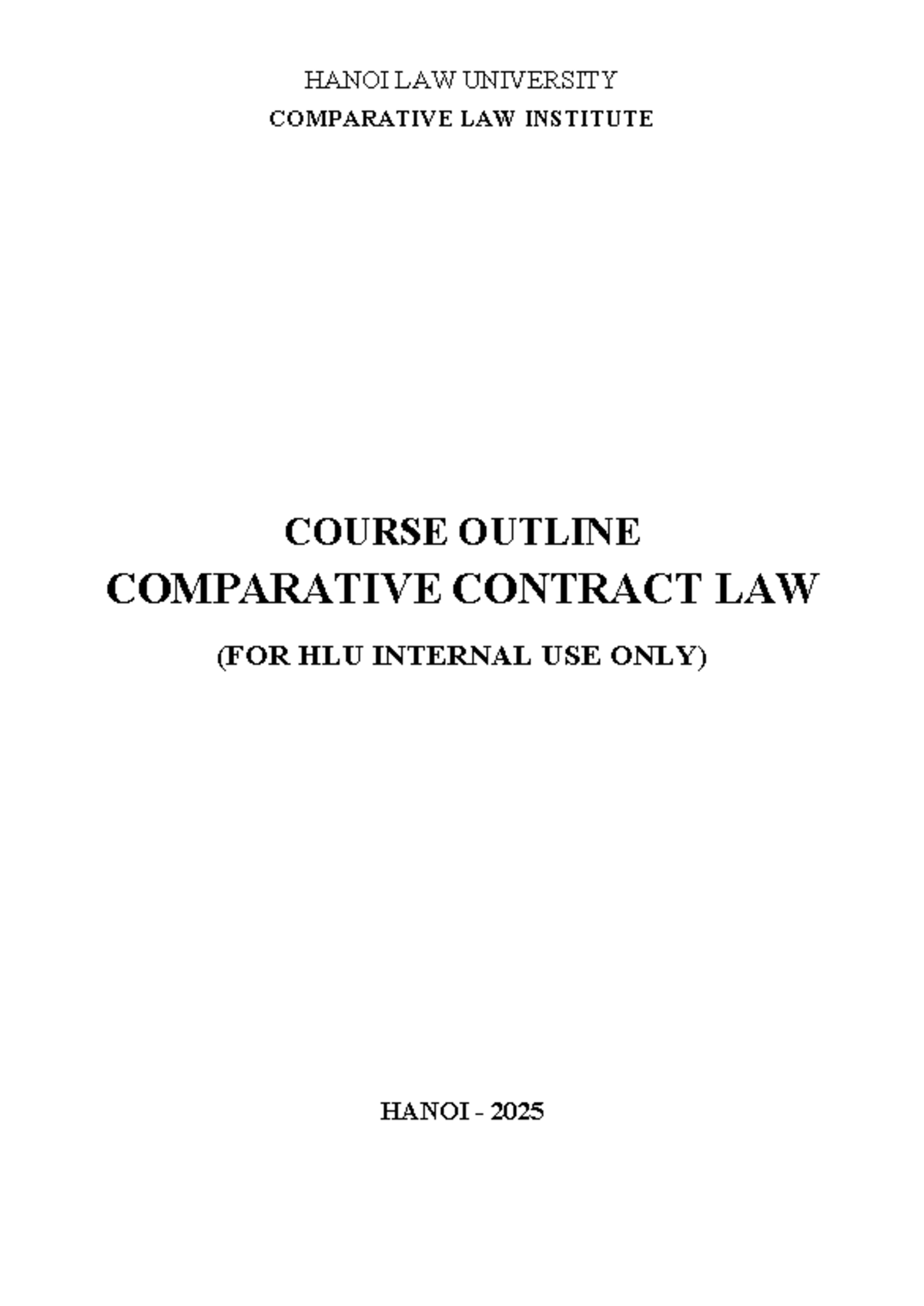 Comparative Contract Law Course Outline (HLU 2025) - Studocu