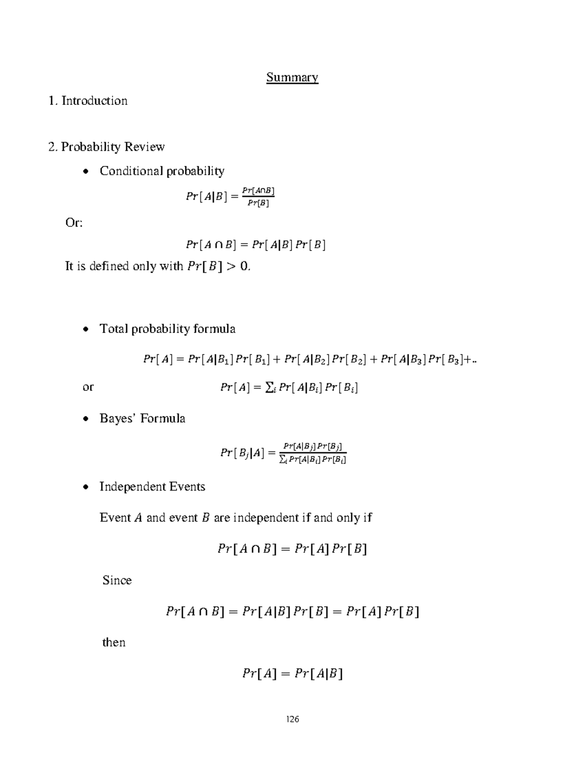 Probability and Random Variables Summary Notes for Course XYZ 101 - Studocu