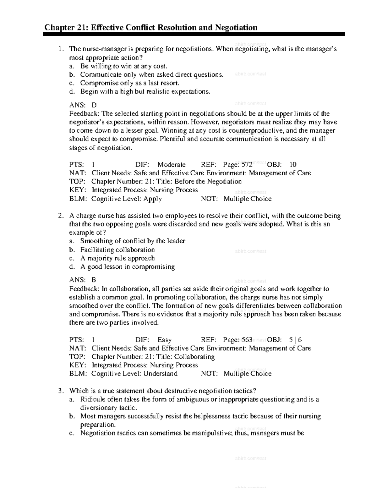 21 - Marquis and Huston Chapter 21: Practice Questions on Conflict ...